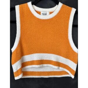 TOJHA Knit Crop Tank Top Size M/L Orange White Striped Sleeveless Vest